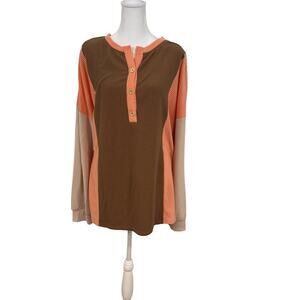 Dokotoo Color Block long-sleeve top Button Up V Neck Size 2XL Br